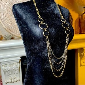 Bronze Toned Long Chain and Circle Necklace